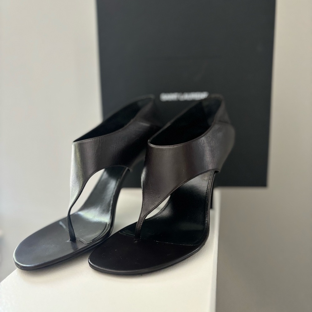 Saint Laurent Nappa Giannutri Harris eagle brown leather heels size 39